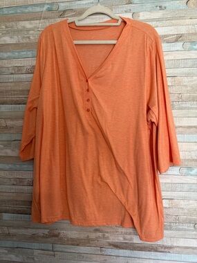 Amazon Women's Long Sleeve V-Neck Button Top - Orange